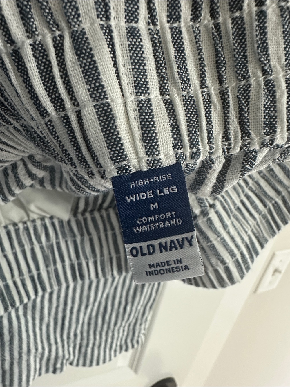 Striped Muted Teal and White Lightweight Lounge Pants Elastic Waist Wide Leg - Picture 2 of 9